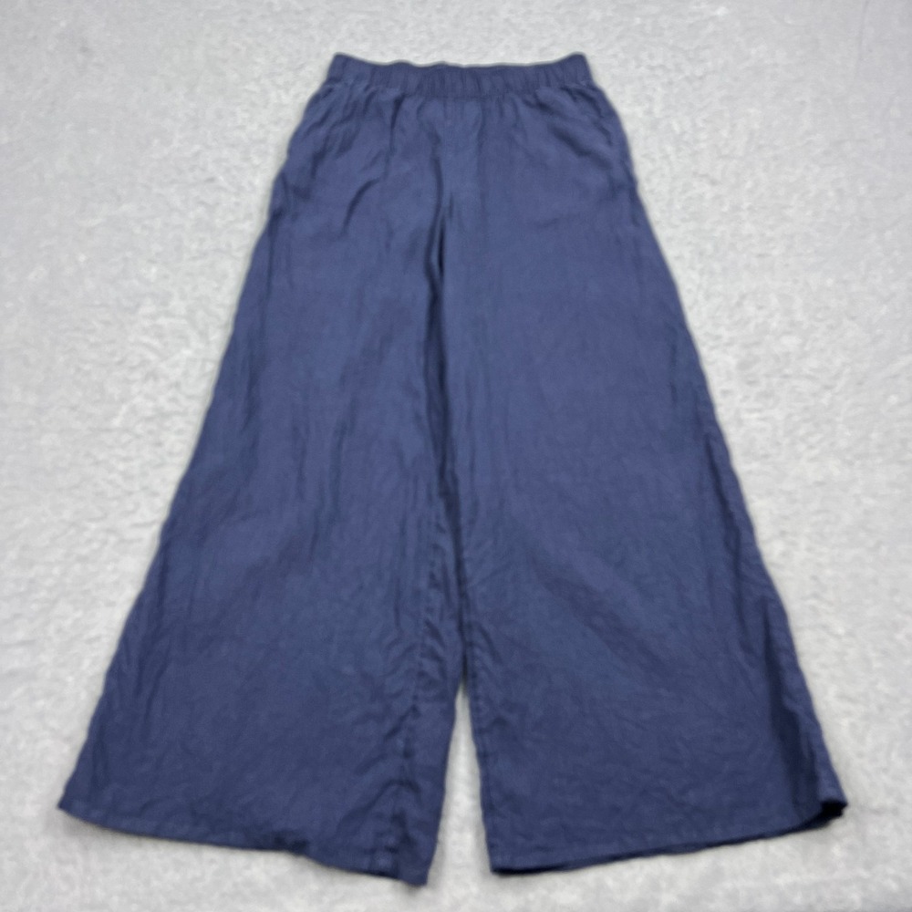 Sigrid Olsen Pants Womens Medium Blue 100% Linen Wide Leg Stretch Coastal Beachy